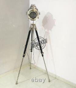 Vintage Silver Era Theatre Retro Style Floor Lamp On Stand Tripod Wooden St