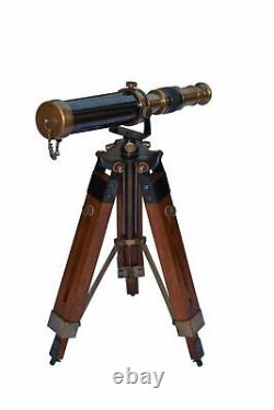 Vintage Solid Brass Telescope With Wooden Tripod Nautical Telescope