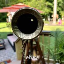 Vintage Solid Brass Telescope Wooden Adjustable Tripod Nautical 36 Halloween