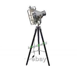 Vintage Spot Light Floor Lamp With Wooden Tripod Stand Antique Searchlight Home
