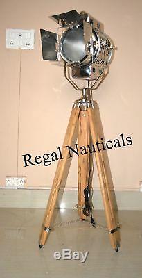 Vintage Spot Search Light Photography Studio Floor Lamp With Wooden Tripod Stand