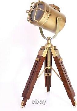 Vintage Spot light Floor Lamp Searchlight Chrome With Wooden Tripod Home Décor