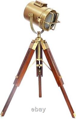 Vintage Spot light Floor Lamp Searchlight Chrome With Wooden Tripod Home Décor