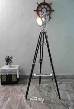Vintage Spotlight Floor Lamp & Black Tripod Stand Chrome Finish Spot Light