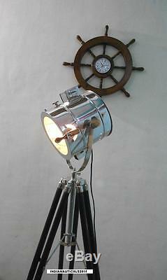 Vintage Spotlight Floor Lamp & Black Tripod Stand Chrome Finish Spot Light