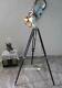 Vintage Spotlight Floor Lamp With Black Wooden Tripod Stand Floor Search Light