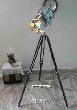 Vintage Spotlight Floor lamp with Black Wooden Tripod Stand Floor Search Light