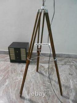 Vintage Spotlight Floor lamp with Brown Wooden Tripod Stand Floor Spot Light