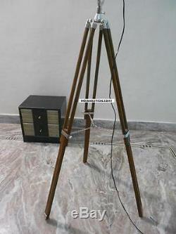 Vintage Spotlight Floor lamp with Brown Wooden Tripod Stand Floor Spot Light