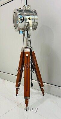 Vintage Spotlight Searchlight Wooden Tripod Floor Lighting Stand lamp Home Decor