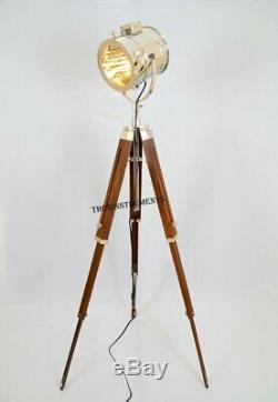 Vintage Stage Searchlight Wooden Tripod Stand Search Light Studio Spot LamP