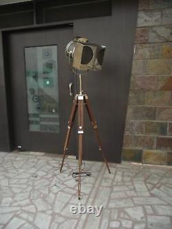Vintage Stage Searchlight Wooden Tripod Stand Search Light Studio Spot Lamp