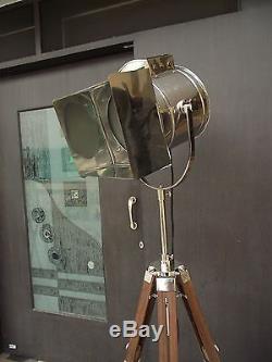 Vintage Stage Searchlight Wooden Tripod Stand Search Light Studio Spot Lamp