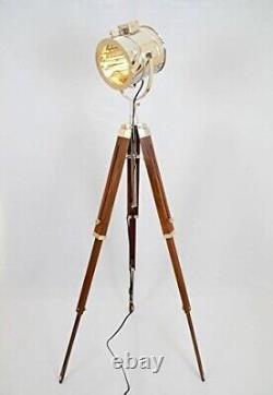 Vintage Stage Searchlight Wooden Tripod Stand Search Light Studio Spot Lamp Rust