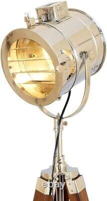 Vintage Stage Searchlight Wooden Tripod Stand Search Light Studio Spot Lamp Rust