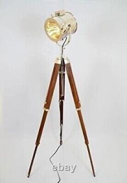 Vintage Stage Searchlight Wooden Tripod Stand Search Light Studio Spot Lamp Rust