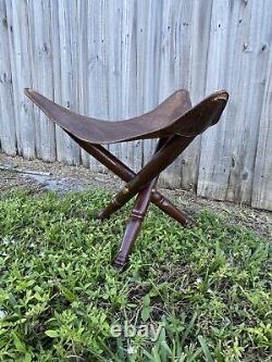 Vintage Stiles Brothers Crocodile Leather Wood Tripod Folding Stool Chair Safari