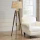 Vintage Style 62.25 Tripod Floor Lamp Wood Legs Parchment Woven Fabric Shade