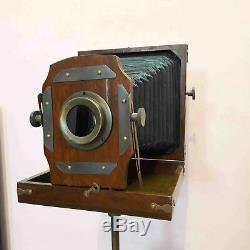 Vintage Style Antique Folding Camera With Wooden Tripod