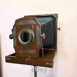 Vintage Style Antique Folding Camera With Wooden Tripod Collectible Home Decor