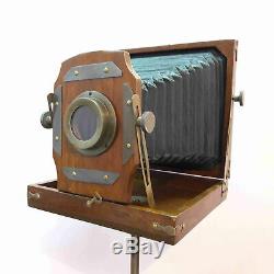 Vintage Style Antique Folding Camera With Wooden Tripod Collectible Item