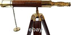 Vintage Style Antique Telescopes Brass Finish Adjustable Brown Wooden Tripod