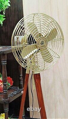 Vintage Style Brass Antique Tripod Fan With Stand Nautical Floor Fan Home