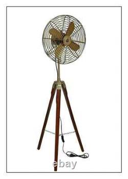 Vintage Style Brass Antique Tripod Fan With Stand Nautical Floor Fan Home Decor