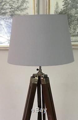 Vintage Style Dark Wood Antique Brass Tripod Floor Lamp Light