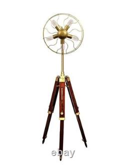 Vintage Style Fan Light Brass Floor Lamp With Wooden Adjustable Tripod Stand