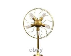 Vintage Style Fan Light Brass Floor Lamp With Wooden Adjustable Tripod Stand Mod