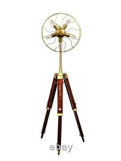 Vintage Style Fan Light Brass Floor Lamp With Wooden Adjustable Tripod Stand Mod