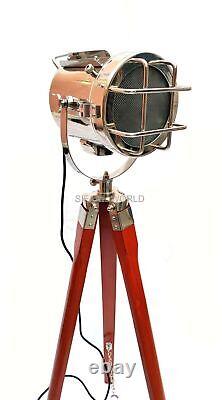 Vintage Style Marine Floor Standing Lamp Spotlight with Wooden Tripod, Home Decor