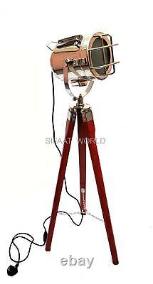 Vintage Style Marine Floor Standing Lamp Spotlight with Wooden Tripod, Home Decor