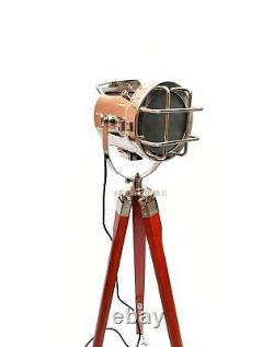 Vintage Style Marine Floor Standing Lamp Spotlight with Wooden Tripod, Home Decor