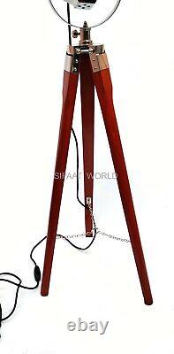 Vintage Style Marine Floor Standing Lamp Spotlight with Wooden Tripod, Home Decor