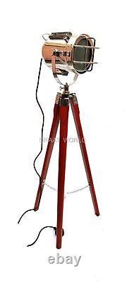 Vintage Style Marine Floor Standing Lamp Spotlight with Wooden Tripod, Home Decor