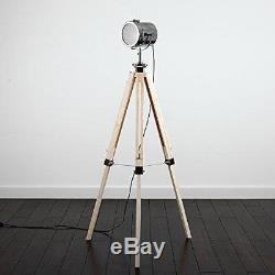 Vintage Style Retro Floor Lamp Light Film Photography Tripod Chrome Wooden Metal