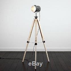 Vintage Style Retro Floor Lamp Light Film Photography Tripod Chrome Wooden Metal
