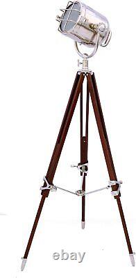 Vintage Style Searchlight Floor Lamp Nautical Wooden Tripod Stand