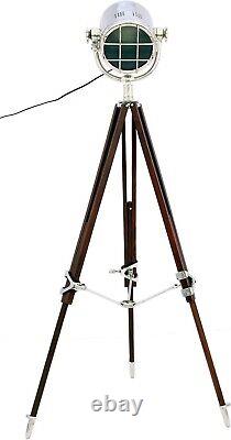 Vintage Style Searchlight Floor Lamp Nautical Wooden Tripod Stand