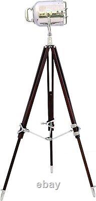 Vintage Style Searchlight Floor Lamp Nautical Wooden Tripod Stand