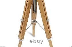 Vintage Style Searchlight Floor Lamp Nautical Wooden Tripod Stand Studio Floor S