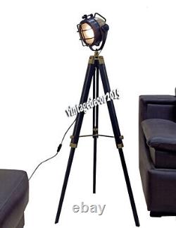 Vintage Style Searchlight Industrial Spotlight With Nautical Wooden Tripod Stand