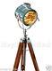 Vintage Style Spot Light Searchlight Wooden Tripod Floor Lamp Lighting -used