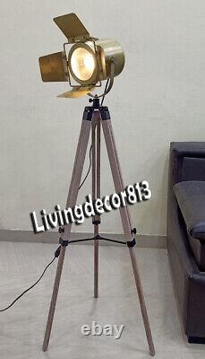 Vintage Style Spotlight Wooden Tripod Stand Searchlight Lamp Bedroom Decorative