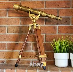Vintage-Style Telescope Antique Brass With Wooden Tripod Stand Gift Item