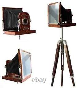 Vintage Style Wooden Camera on Tripod Antique Collectible Floor Home Décor Prop