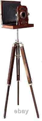 Vintage Style Wooden Camera on Tripod Antique Collectible Floor Home Décor Prop