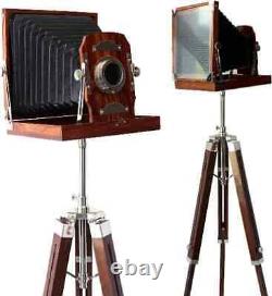 Vintage Style Wooden Camera on Tripod Antique Collectible Floor Home Décor Prop